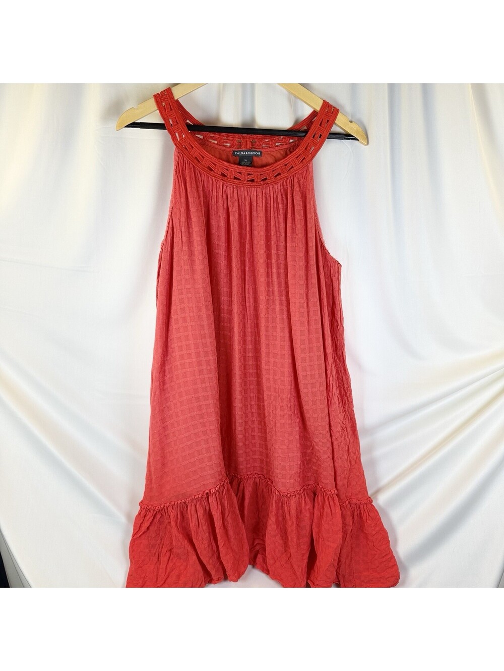 Chelsea Theodore Womens Dress Coral/Red Sundress Sleeveless XL Pretty Detail